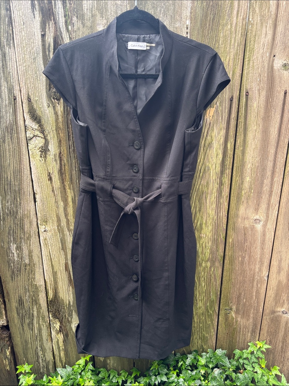 Calvin Klein Black Tailored Midi Shirtdress Fit & Button Front Women’s Sz 12